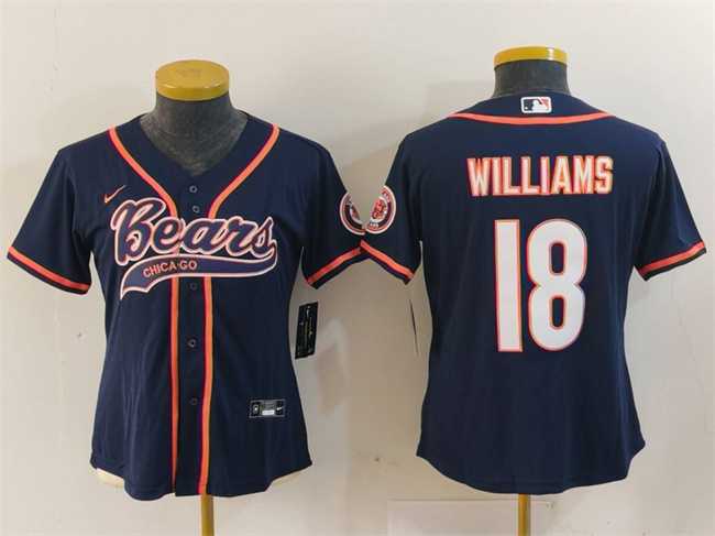 Women%27s Chicago Bears #18 Caleb Williams Navy With Patch Cool Base Stitched Baseball Jersey(Run Small)